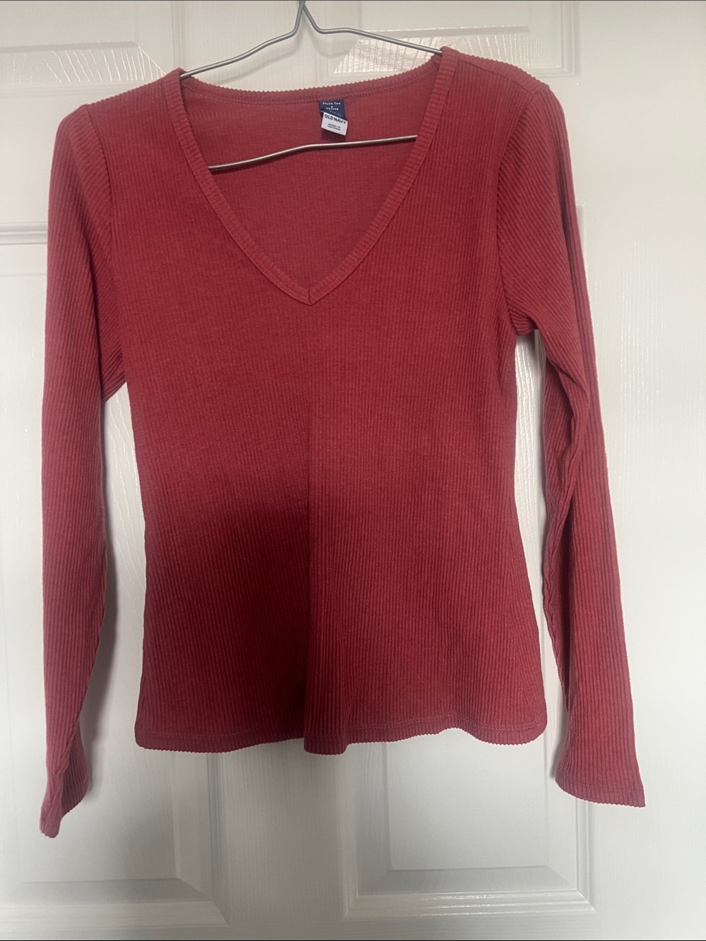 Old Navy Ribbed V-Neck Long Sleeve Top - Rust Red